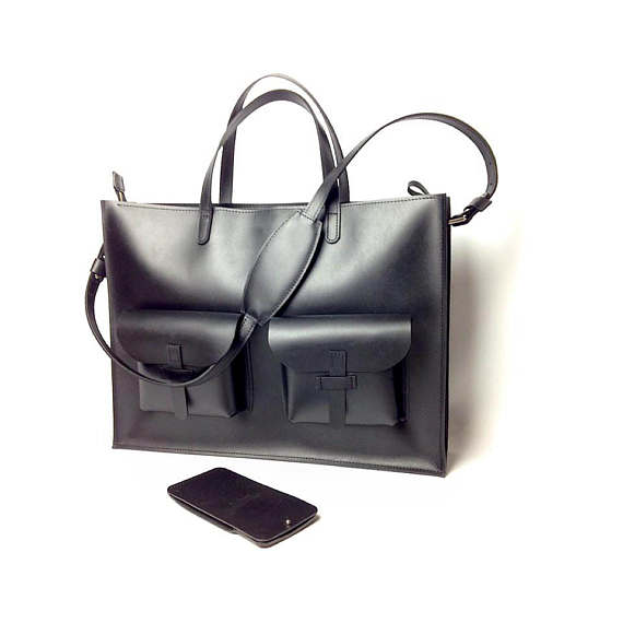 Leather Bag, leather briefcase, Plain Leather Briefcase, Black, Plain Document Bag