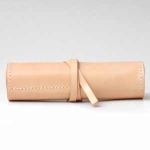 Vegetable Leather Pen Case, Leather Roll Up Pencil Case, Beige
